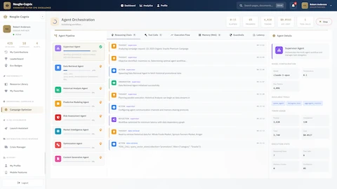 Agent Orchestration - Real-time multi-agent workflow execution with 8 specialized agents collaborating on promotion optimization